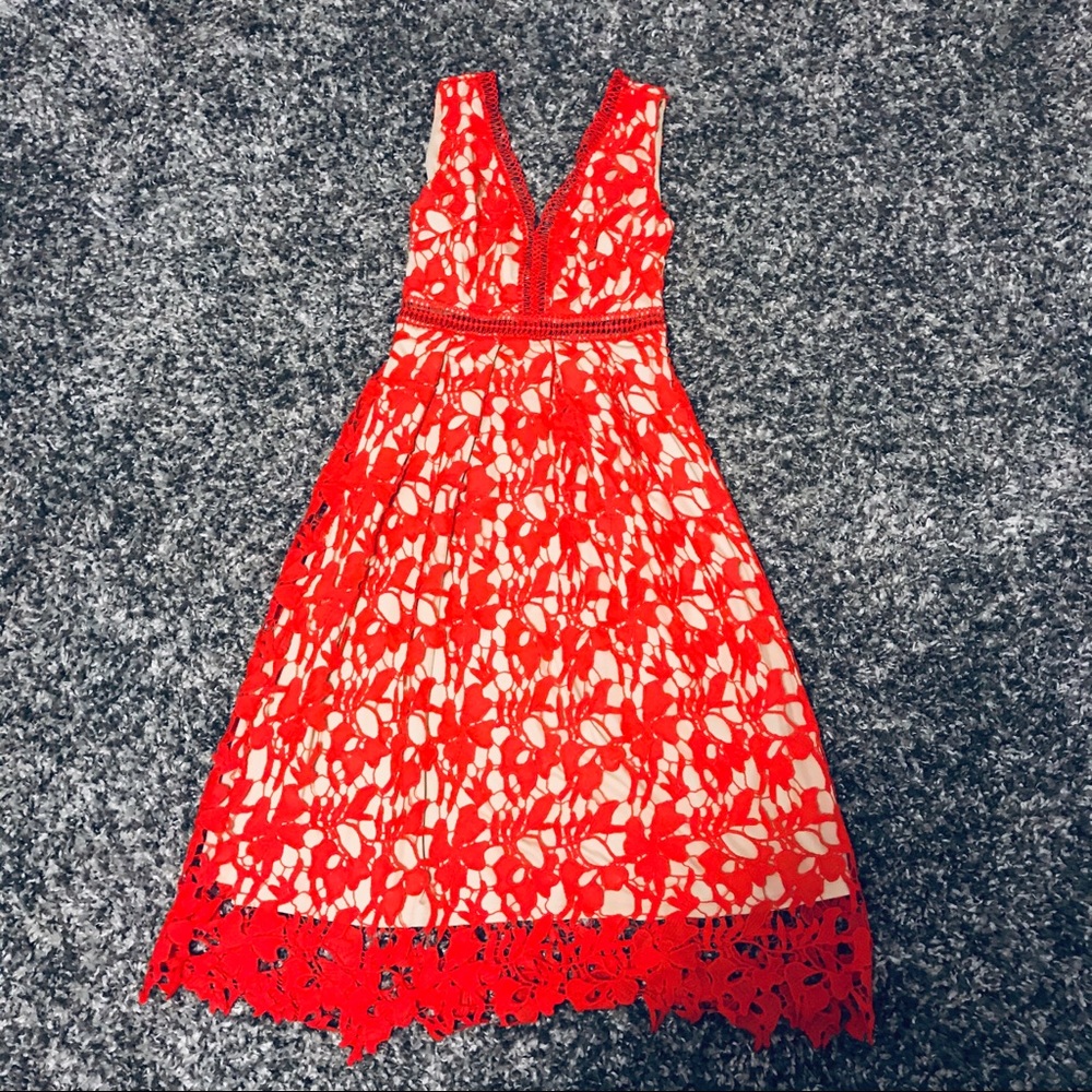 Gianni Bini Red Lace Crochet Midi Dress size S
